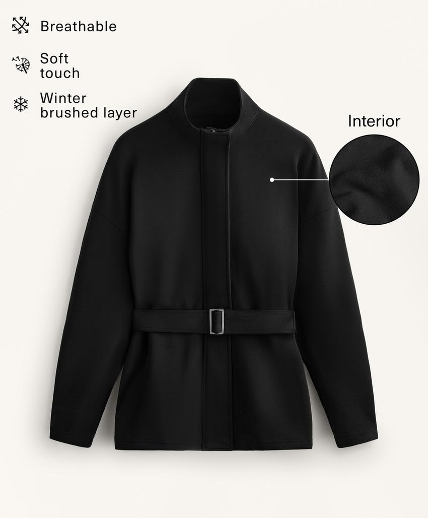 Длинный плащ с поясом из модала с начесом