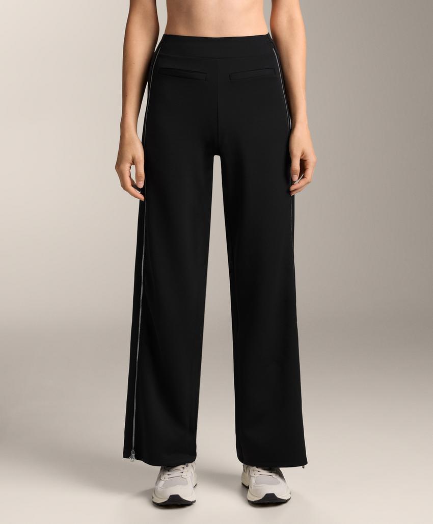 Брюки с высокой талией и полной длиной в эффекте неопрена с молнией