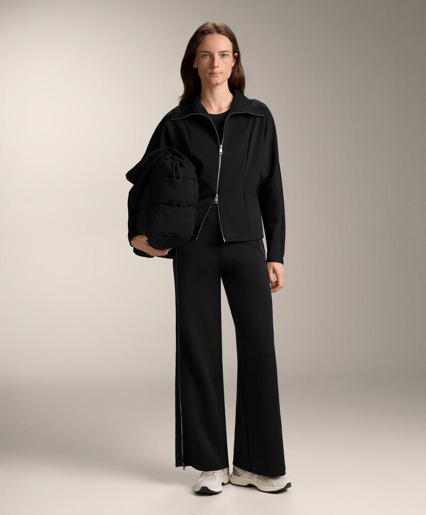 Брюки с высокой талией и полной длиной в эффекте неопрена с молнией