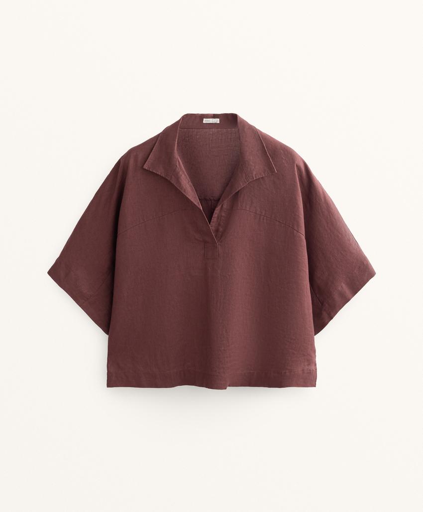 Широкая рубашка из 100% льна с короткими рукавами