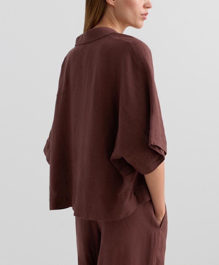 Широкая рубашка из 100% льна с короткими рукавами