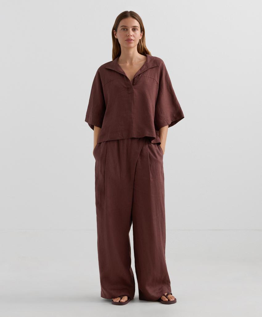 Широкая рубашка из 100% льна с короткими рукавами