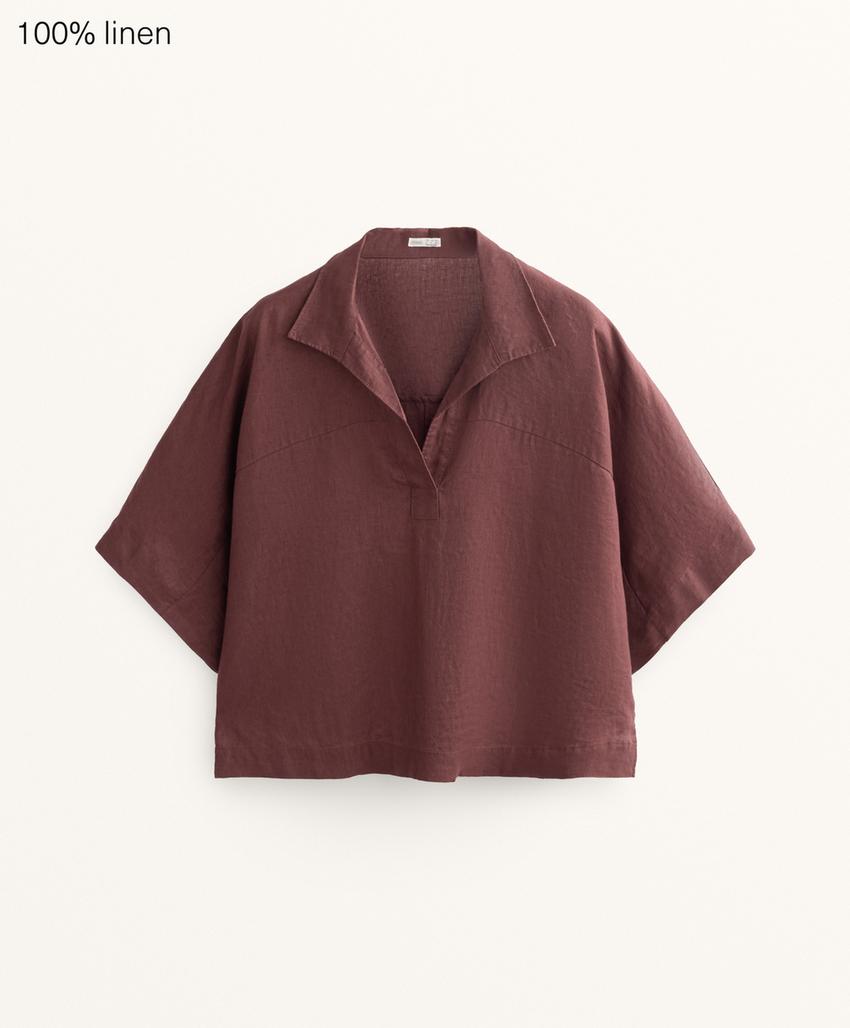 Широкая рубашка из 100% льна с короткими рукавами