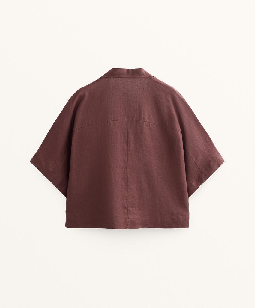 Широкая рубашка из 100% льна с короткими рукавами