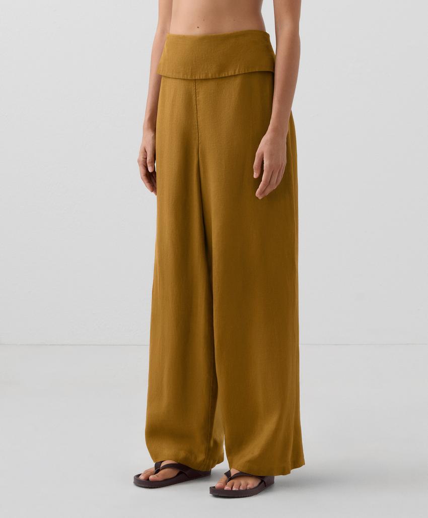 Прямые льняные брюки с завышенной талией из 100% льна