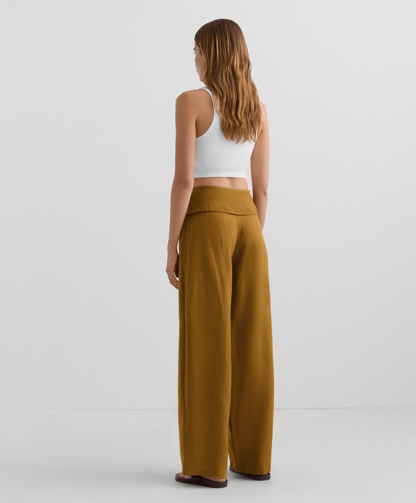 Прямые льняные брюки с завышенной талией из 100% льна