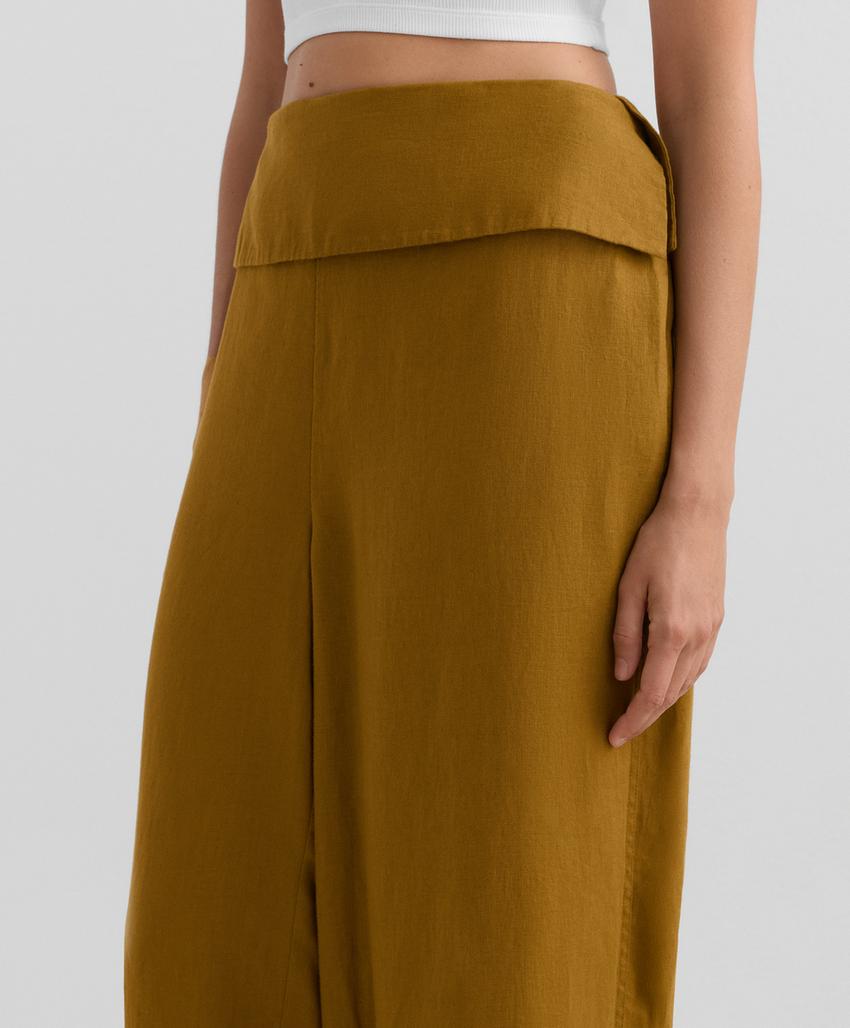 Прямые льняные брюки с завышенной талией из 100% льна