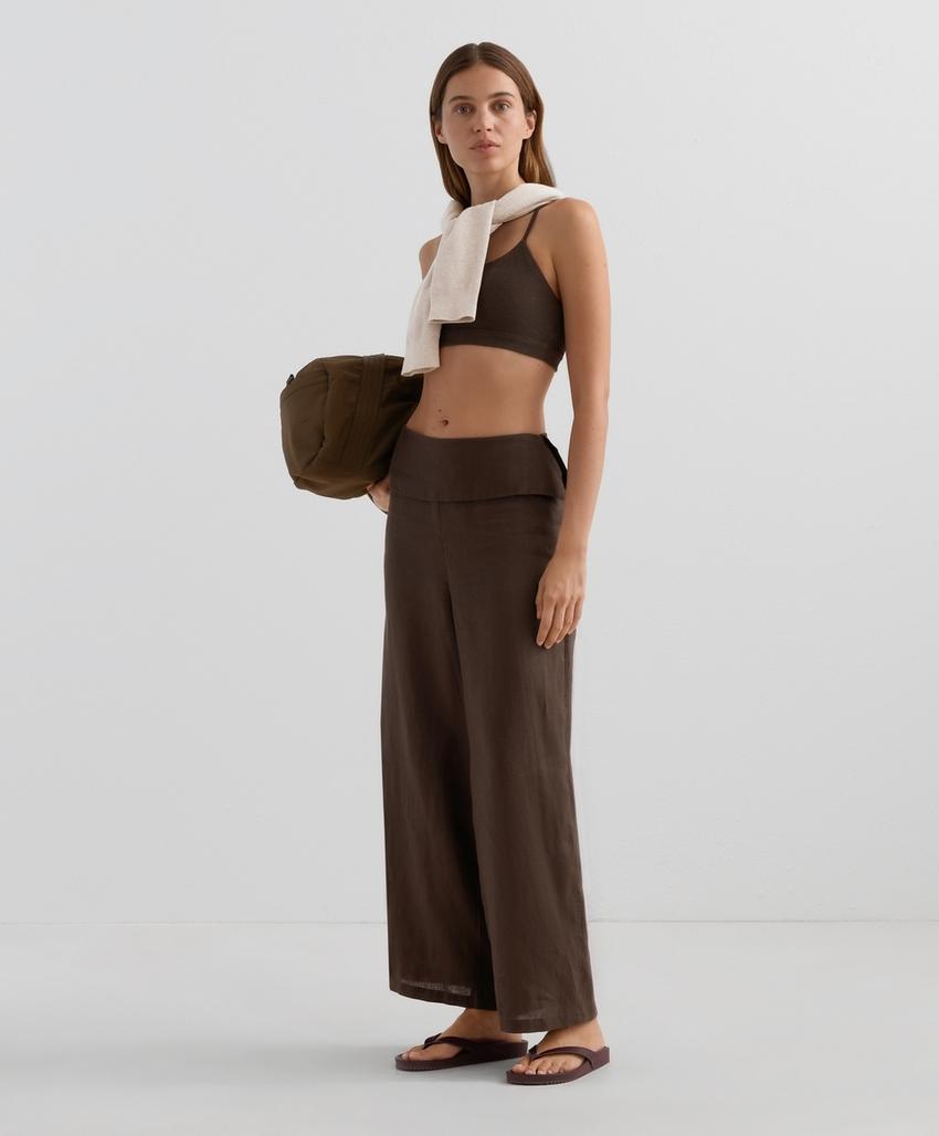 Прямые льняные брюки с завышенной талией из 100% льна