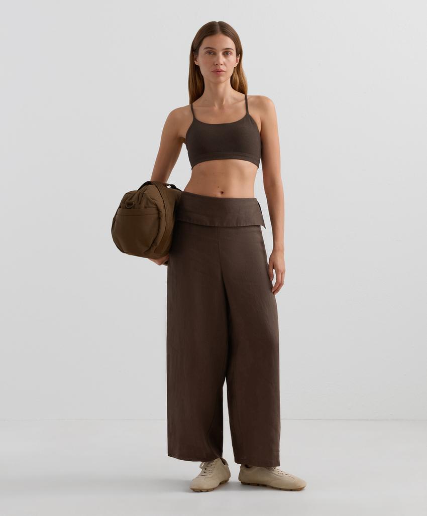 Прямые льняные брюки с завышенной талией из 100% льна