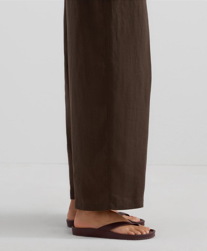 Прямые льняные брюки с завышенной талией из 100% льна