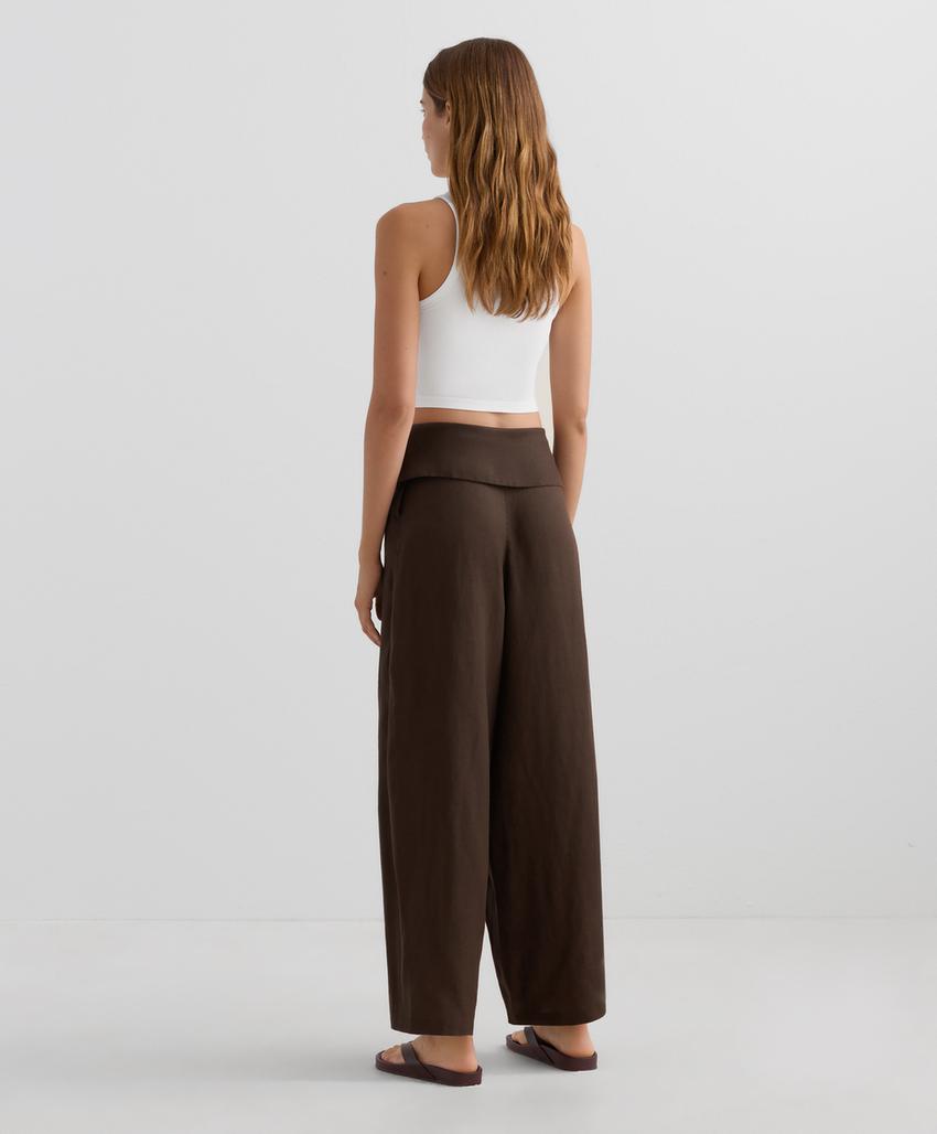 Прямые льняные брюки с завышенной талией из 100% льна