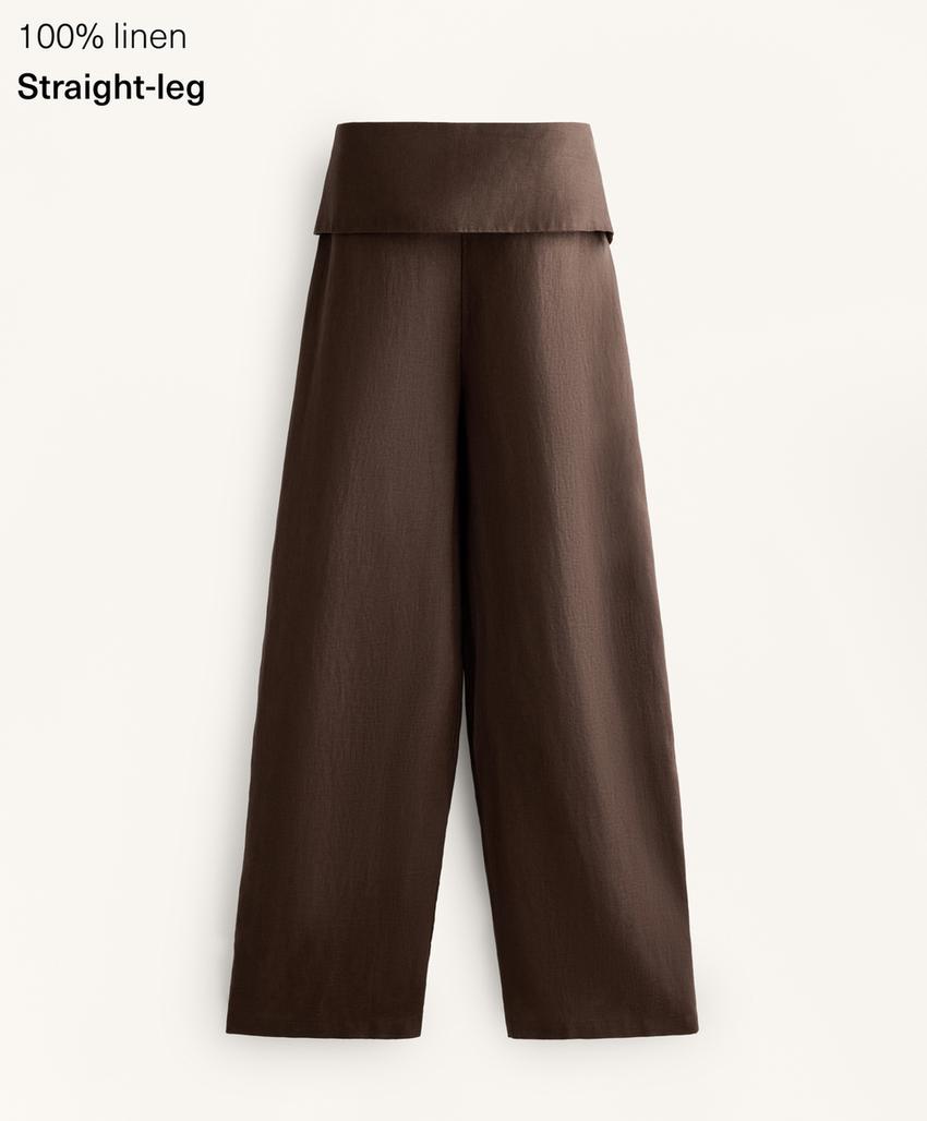 Прямые льняные брюки с завышенной талией из 100% льна