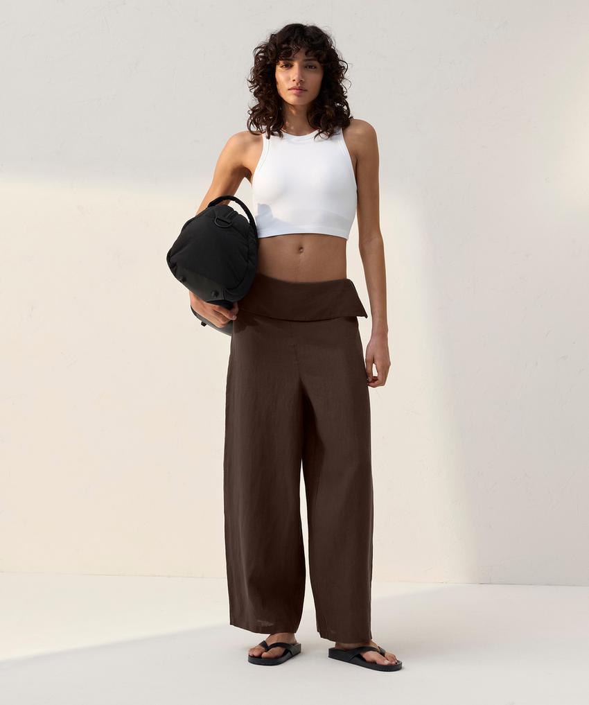 Прямые льняные брюки с завышенной талией из 100% льна