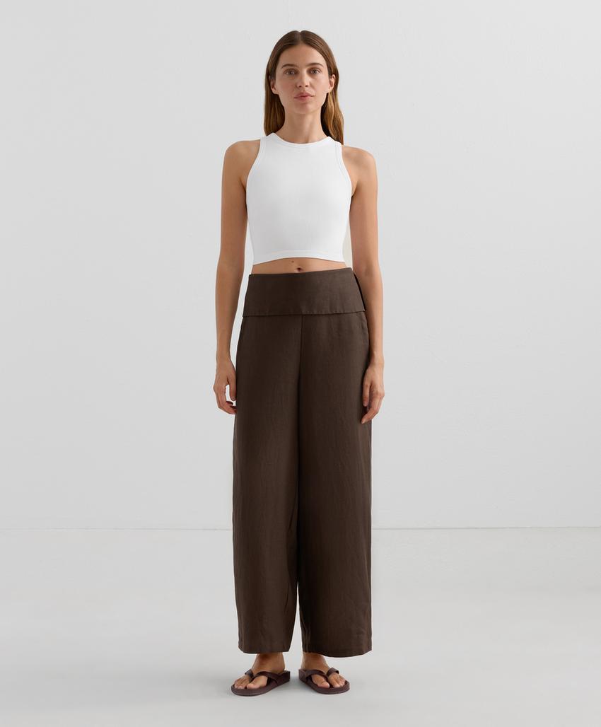 Прямые льняные брюки с завышенной талией из 100% льна