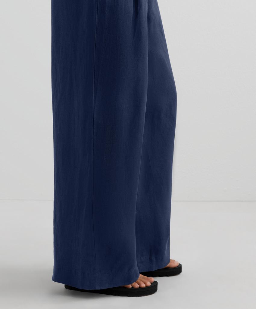 Широкие прямые льняные брюки с перекрещивающимся передом из 100% льна