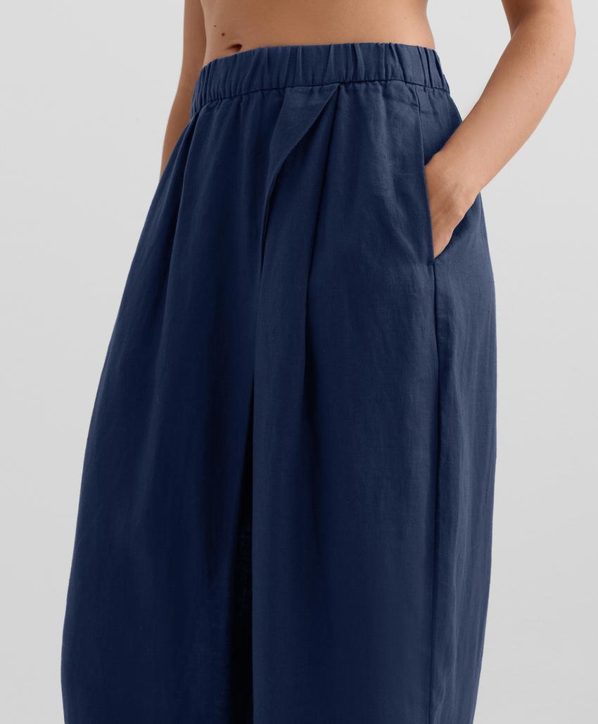 Широкие прямые льняные брюки с перекрещивающимся передом из 100% льна