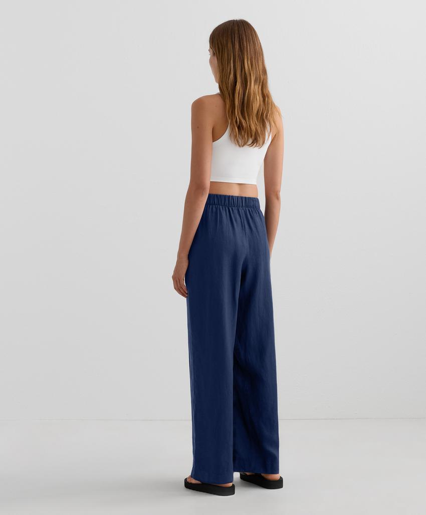 Широкие прямые льняные брюки с перекрещивающимся передом из 100% льна