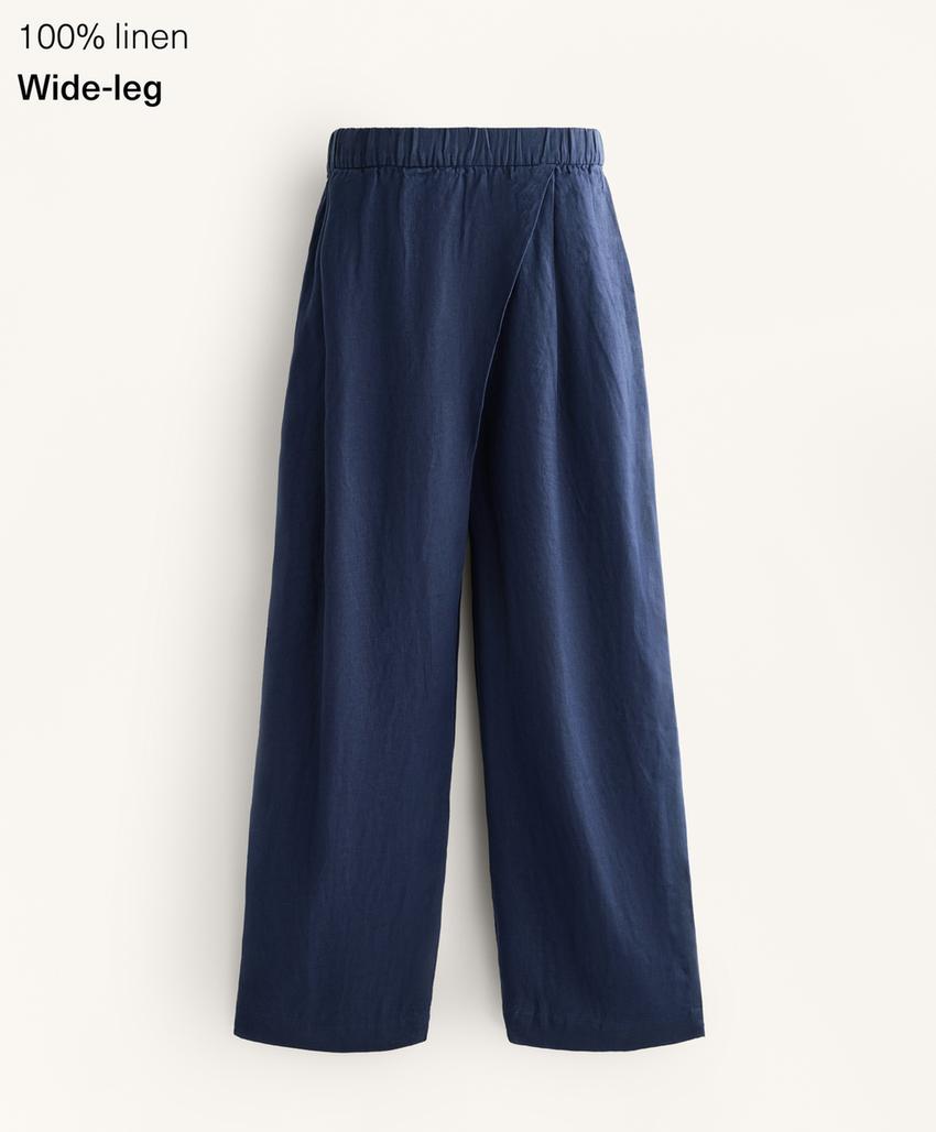 Широкие прямые льняные брюки с перекрещивающимся передом из 100% льна