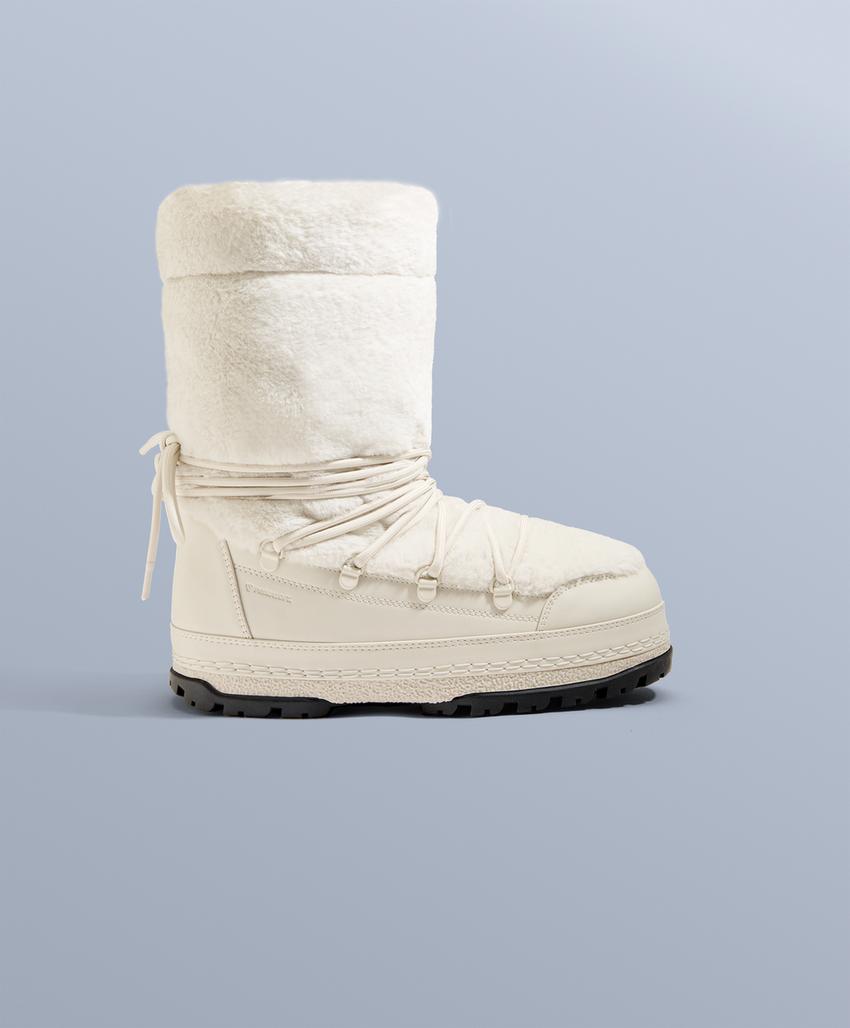 Ботинки из технического искусственного меха с шнуровкой