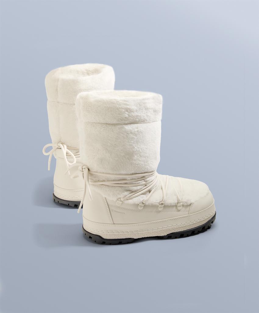 Ботинки из технического искусственного меха с шнуровкой