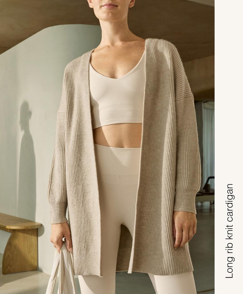 Длинный кардиган из ребристого трикотажа