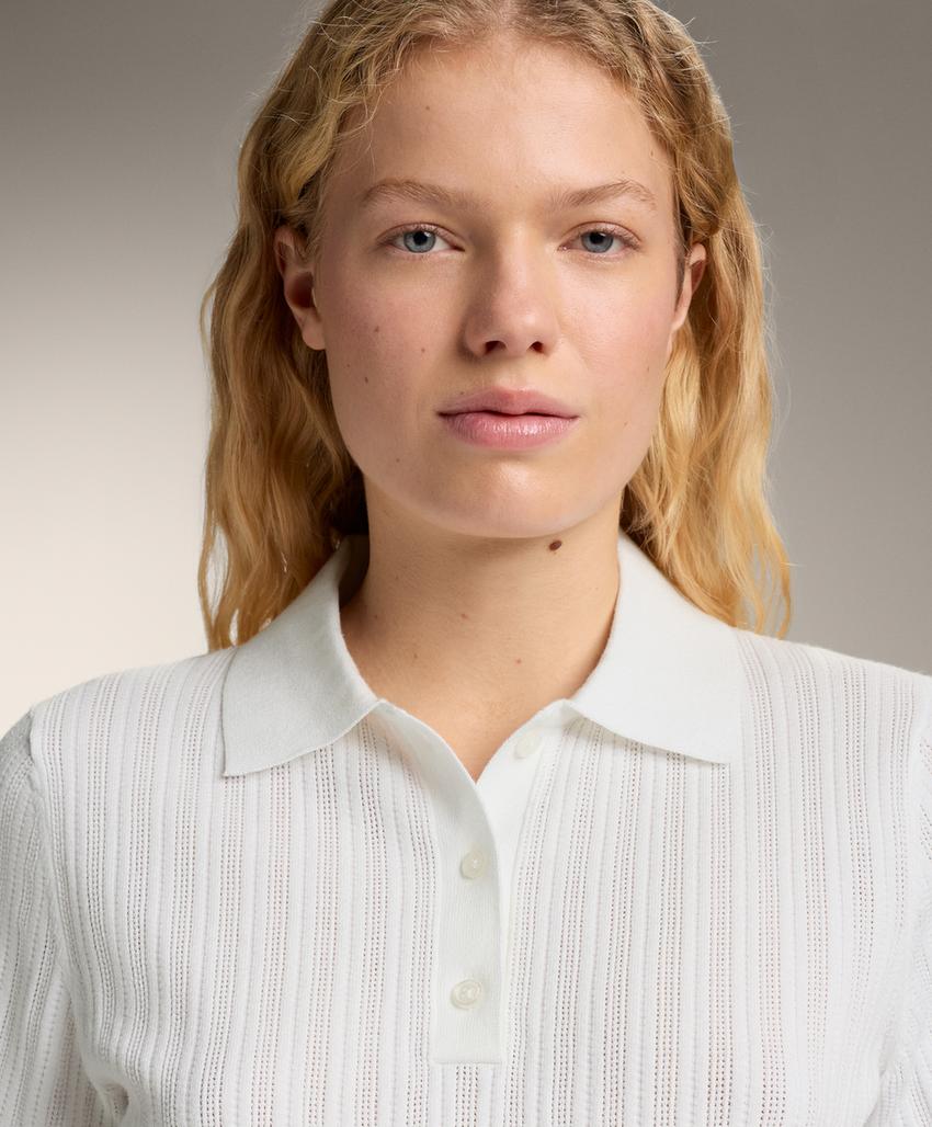 Поло с коротким рукавом из пробивного вязаного полотна