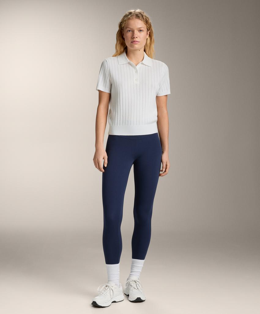 Поло с коротким рукавом из пробивного вязаного полотна