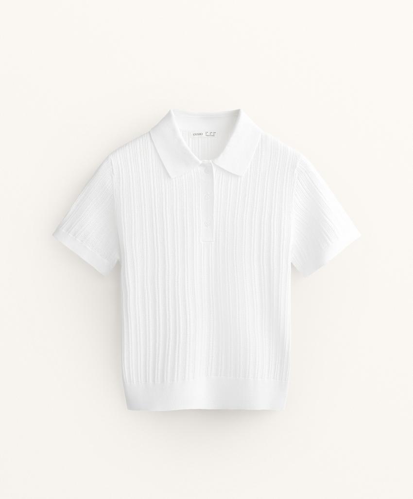 Поло с коротким рукавом из пробивного вязаного полотна