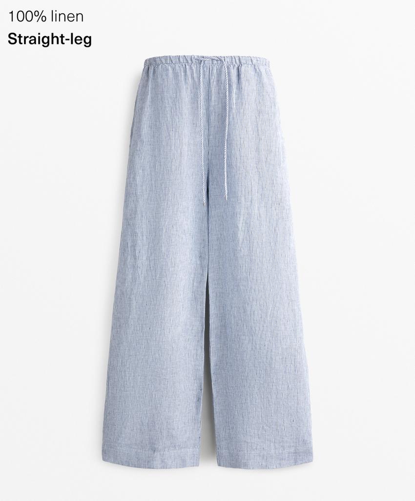Широкие прямые брюки из 100% льна в полоску