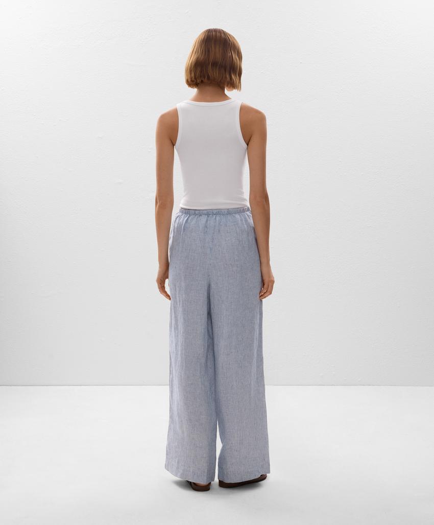 Широкие прямые брюки из 100% льна в полоску