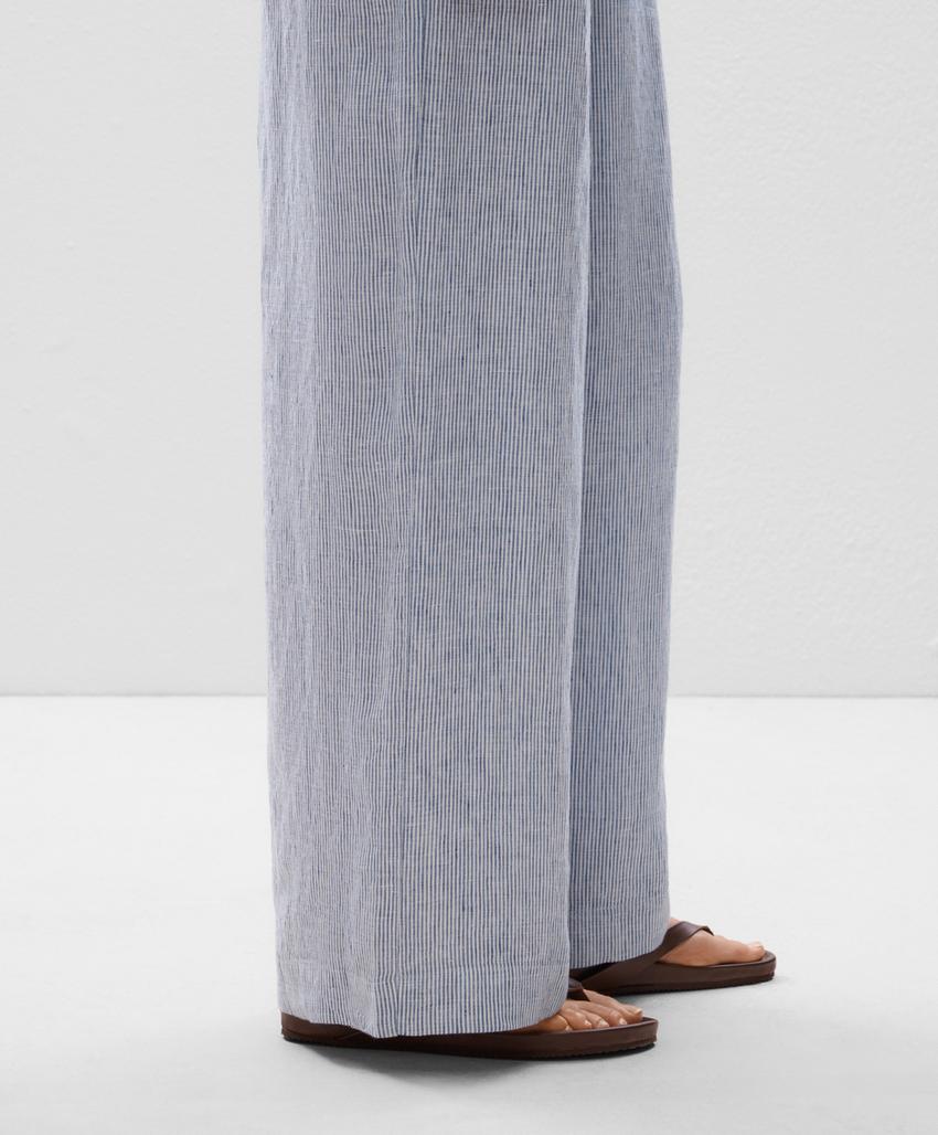 Широкие прямые брюки из 100% льна в полоску