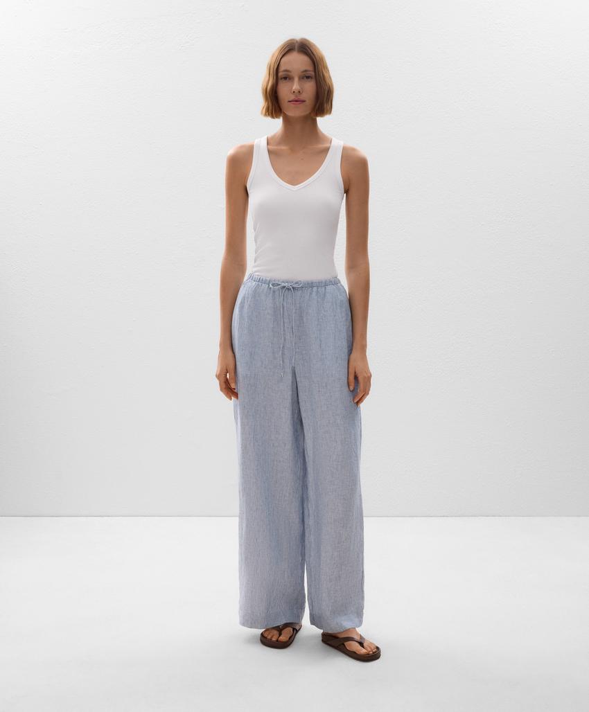 Широкие прямые брюки из 100% льна в полоску