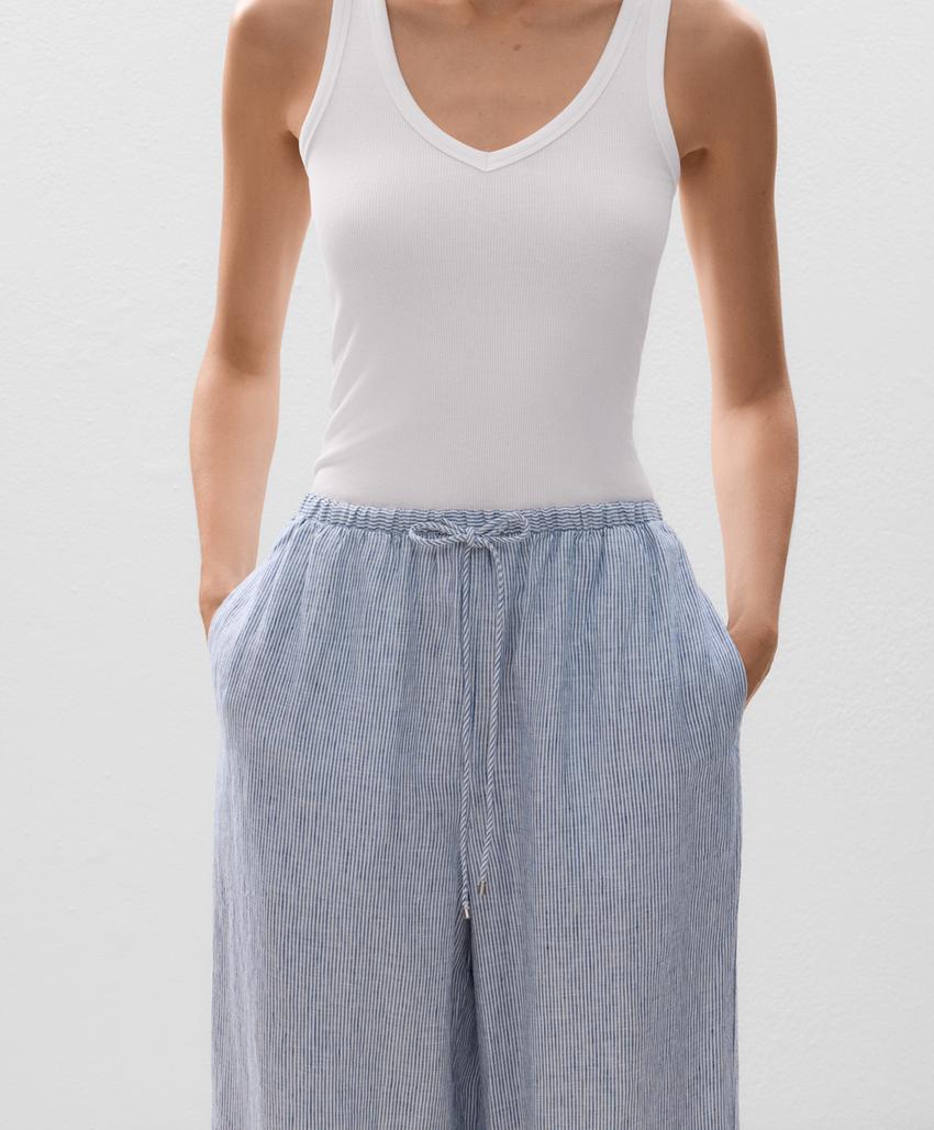 Широкие прямые брюки из 100% льна в полоску