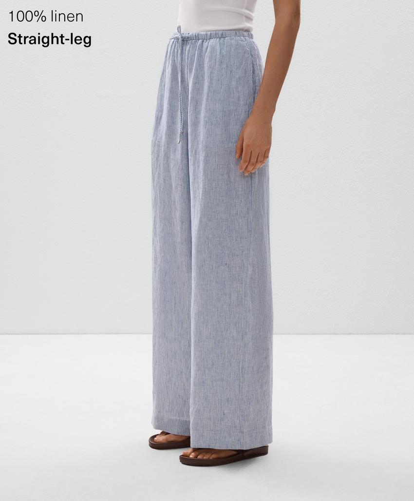 Широкие прямые брюки из 100% льна в полоску