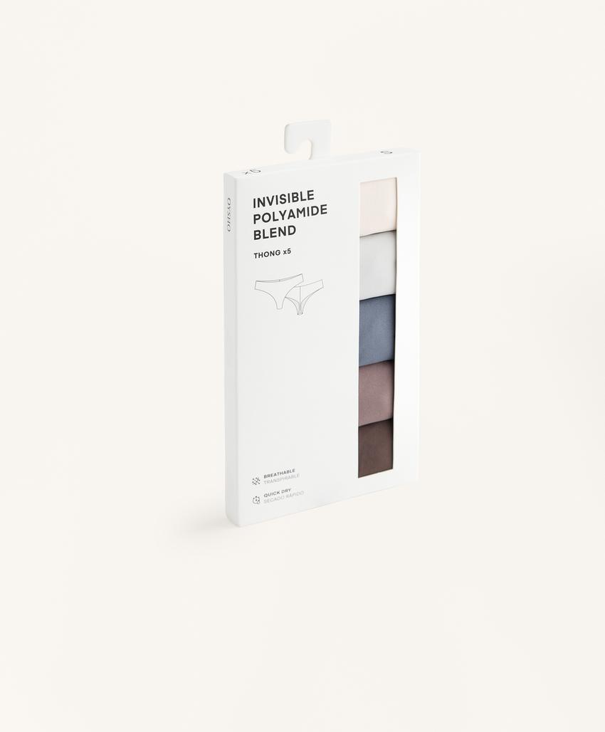 5 трусиков-тонгов из полиамидного микса с лазерной порезкой