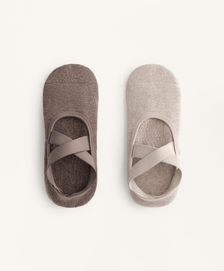 2 пары носков для йоги и пилатеса из хлопкового смесового материала с подушечками и перекрещивающимися ремешками