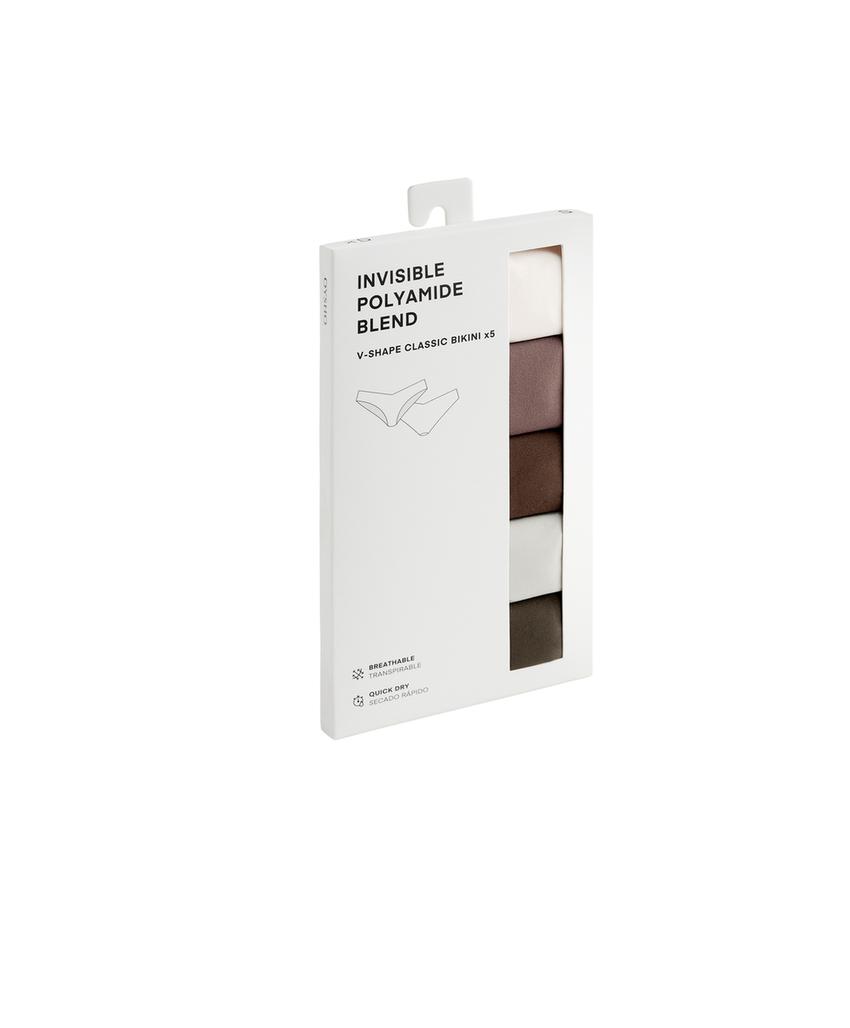 5 невидимых классических трусиков из плотного полиамида со срезом v