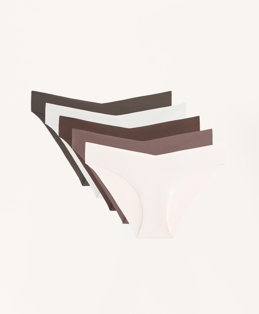 5 невидимых классических трусиков из плотного полиамида со срезом v