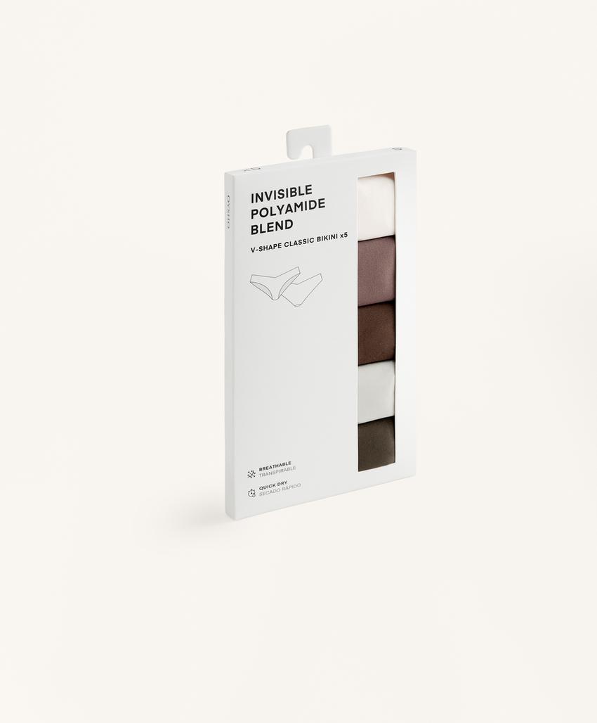 5 невидимых классических трусиков из плотного полиамида со срезом v