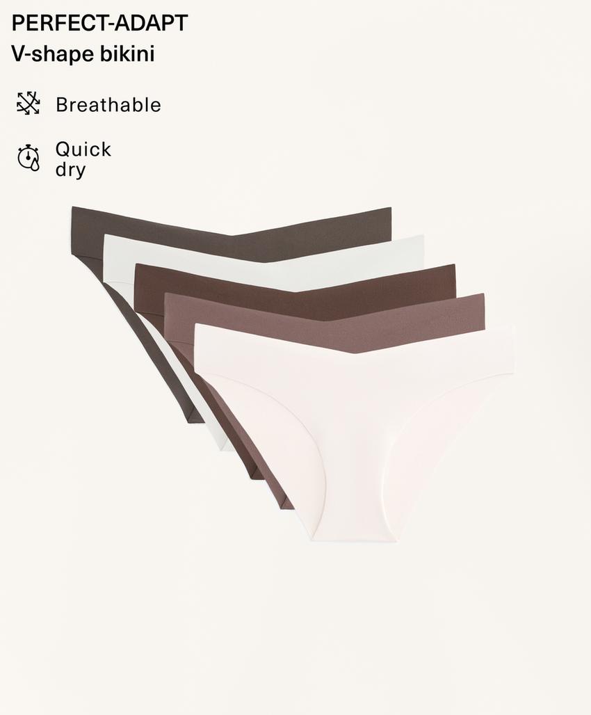 5 невидимых классических трусиков из плотного полиамида со срезом v