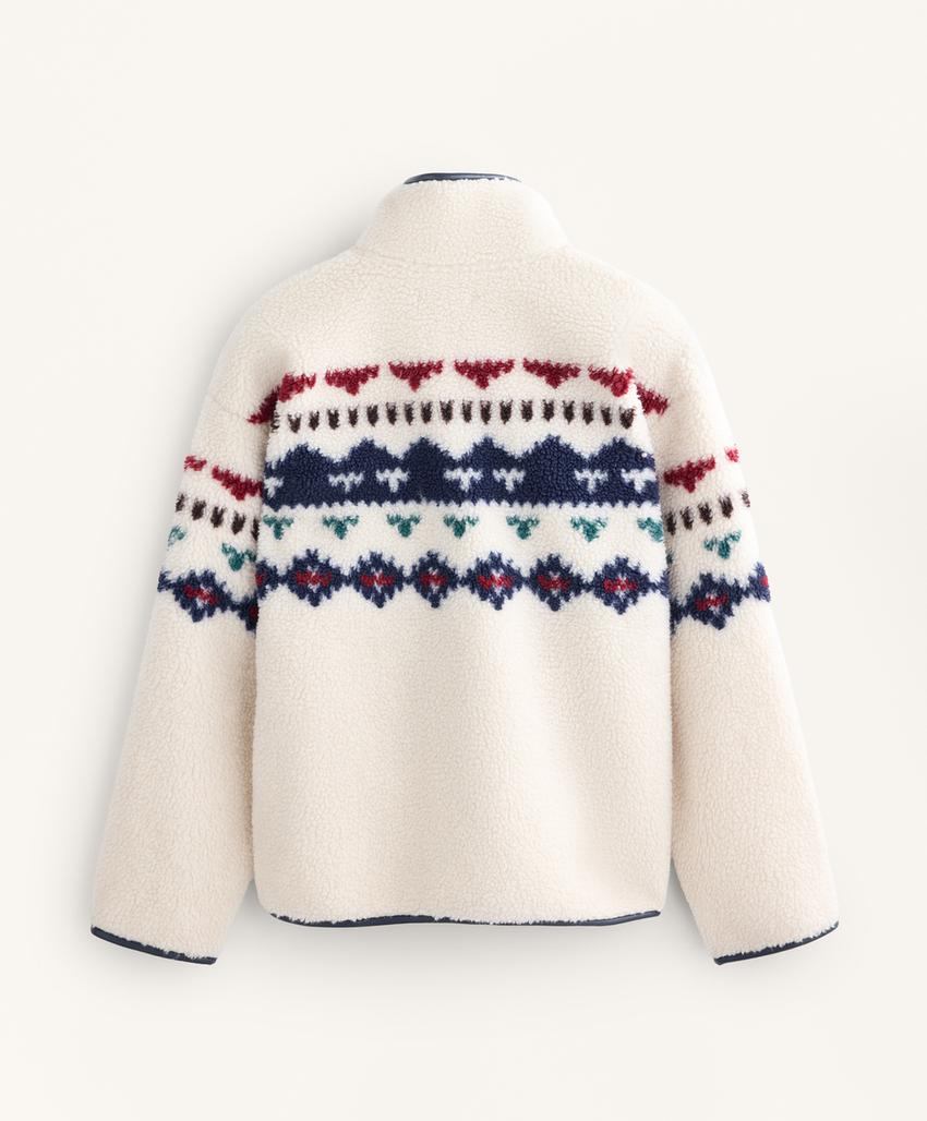 Faux-shearling sweatshirt with geometric detail