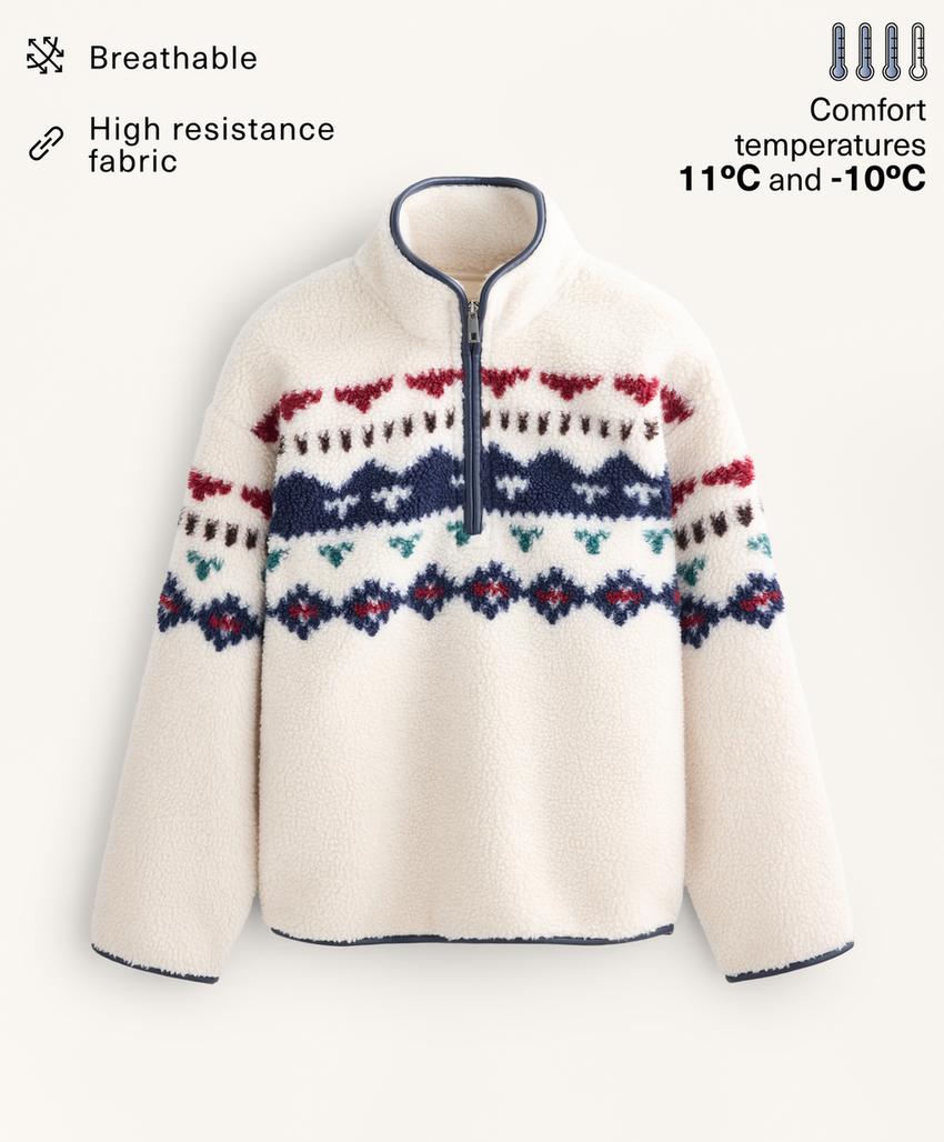 Faux-shearling sweatshirt with geometric detail