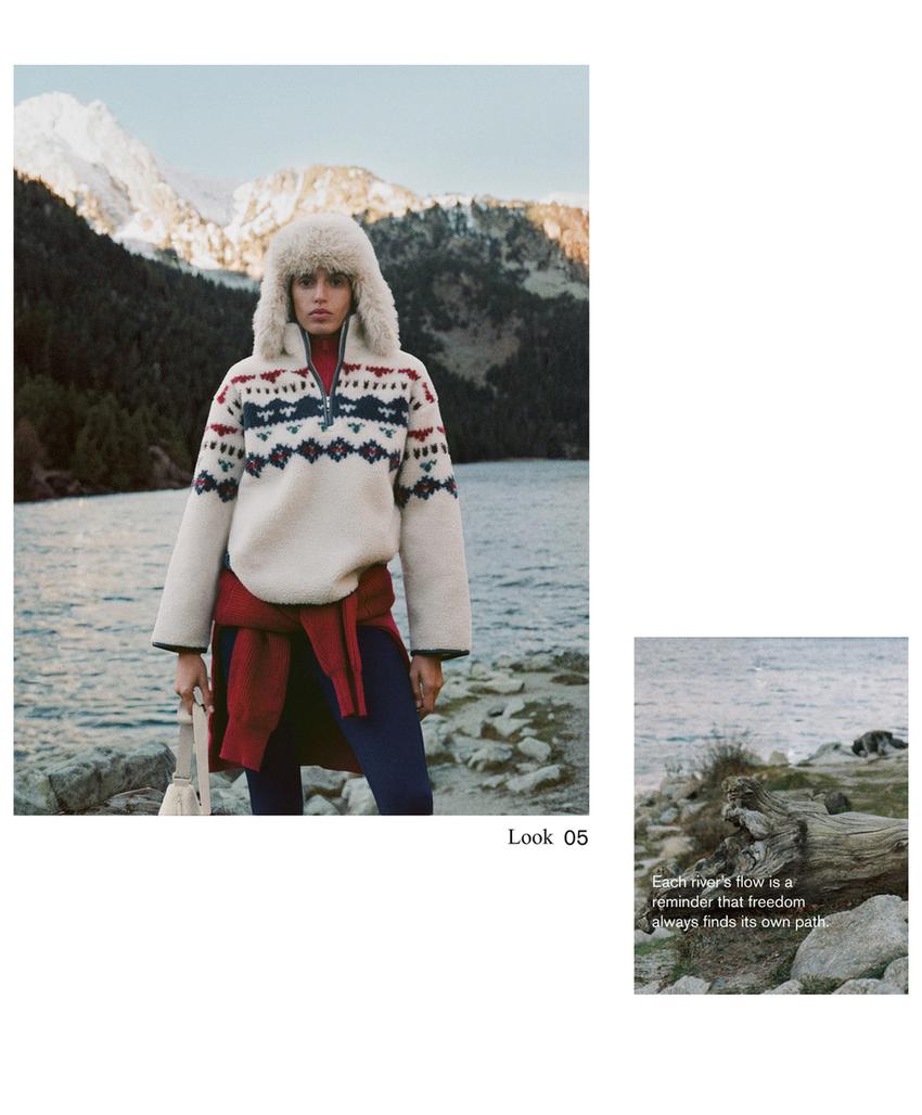 Faux-shearling sweatshirt with geometric detail