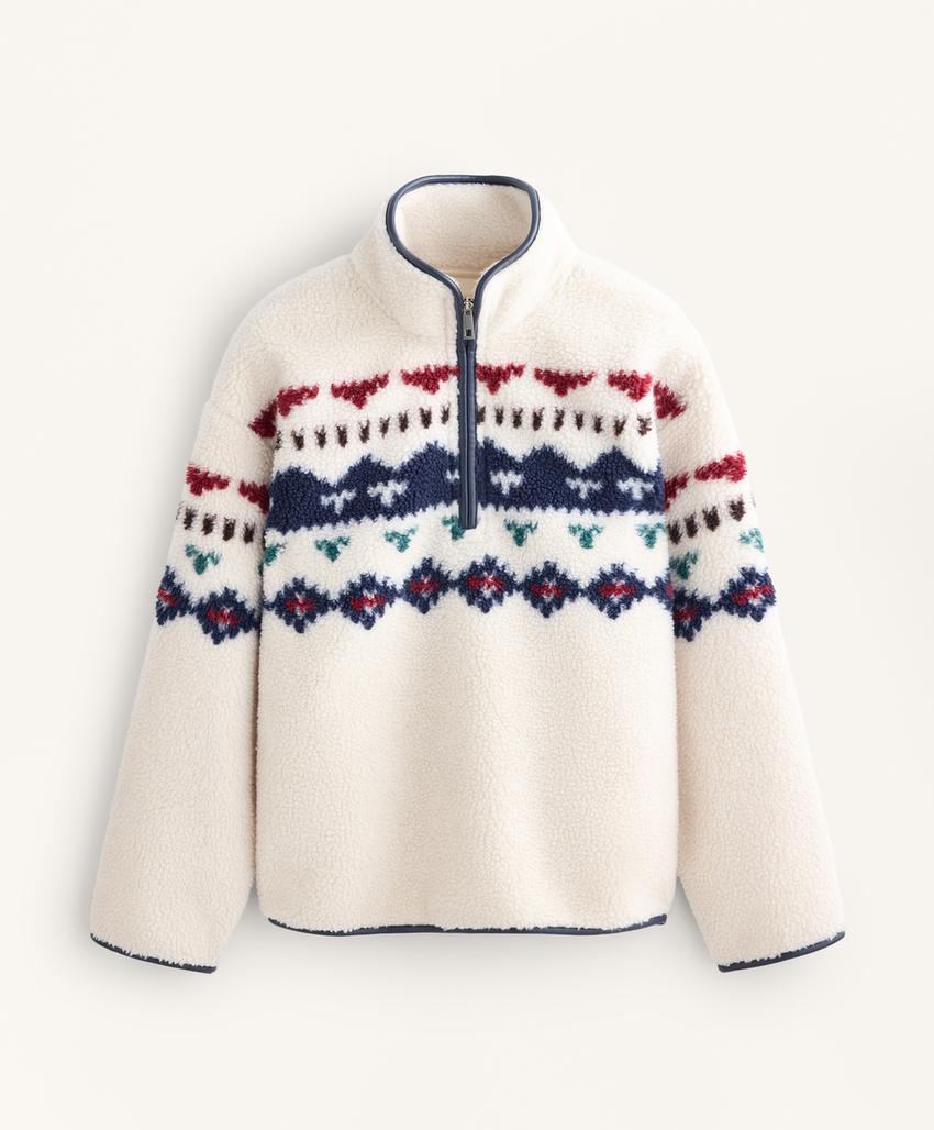 Faux-shearling sweatshirt with geometric detail