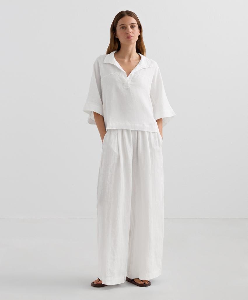 Рубашка оверсайз из 100%-го льна с короткими рукавами