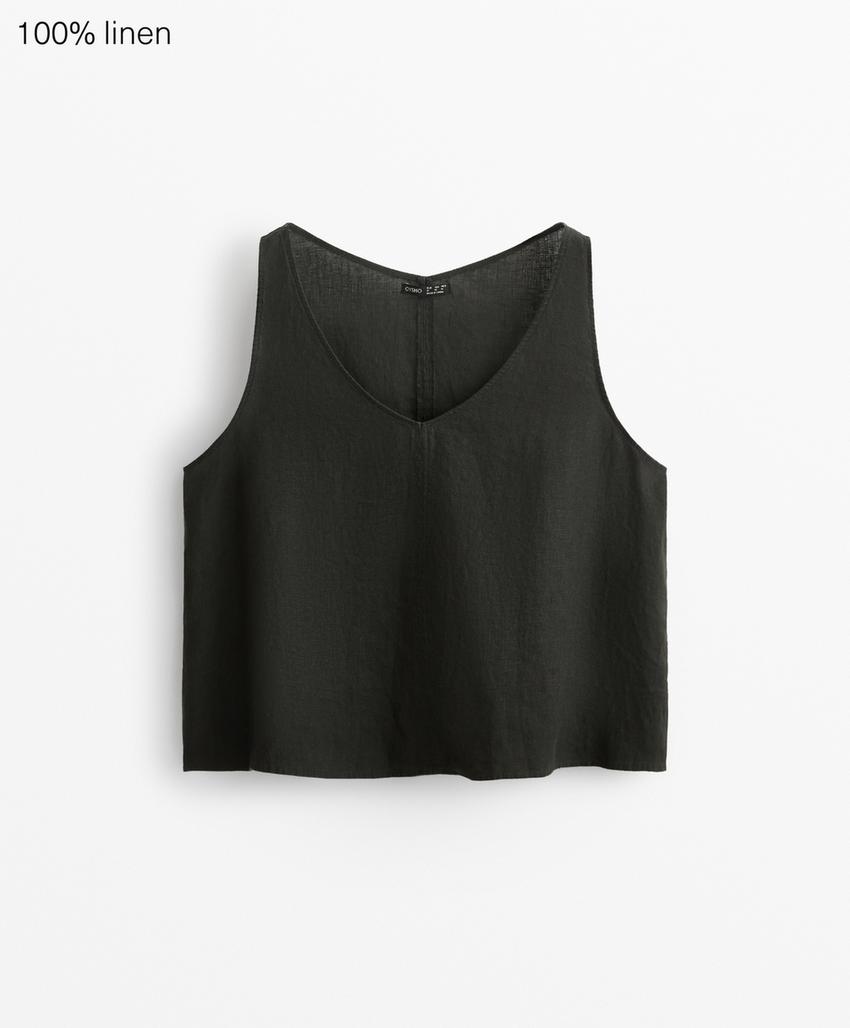 Top с V-образным вырезом, 100% лен
