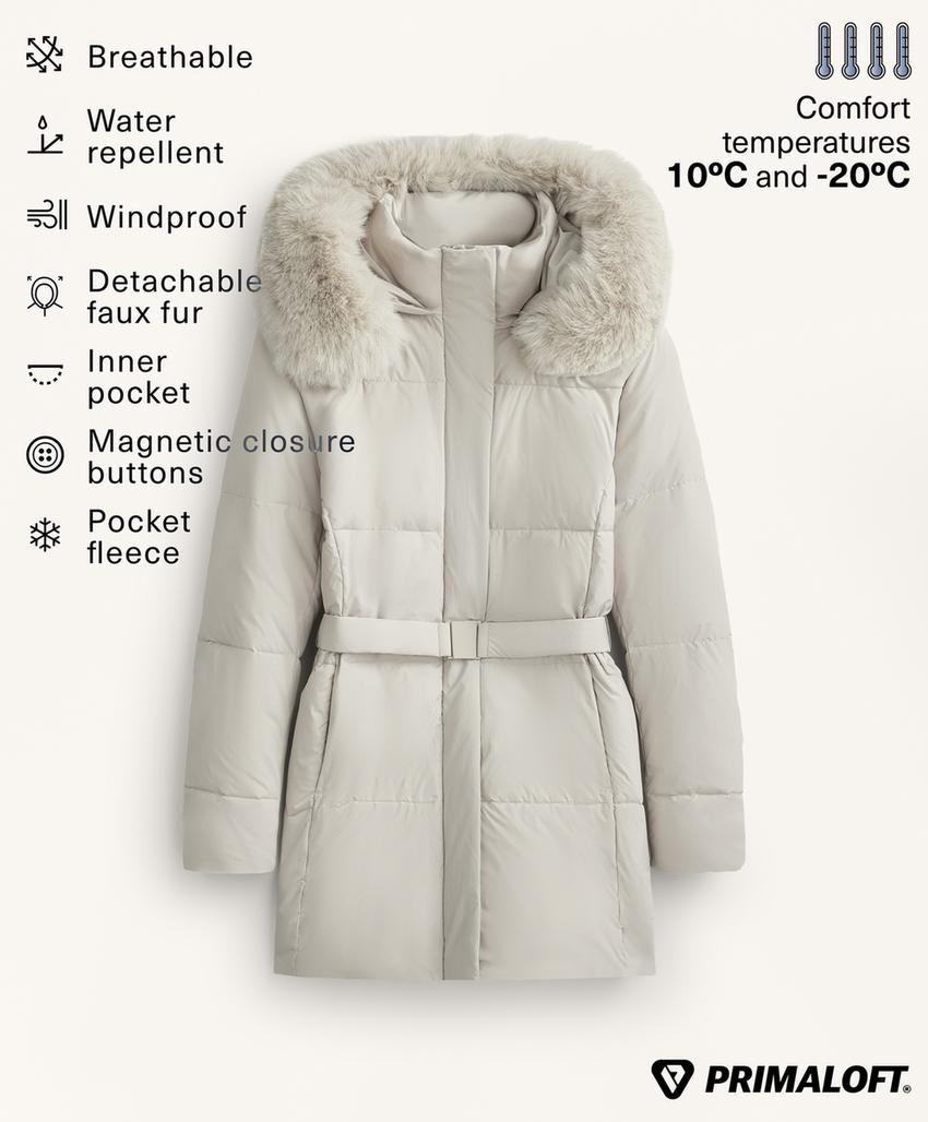 Водоотталкивающая утепленная куртка миди Primaloft®