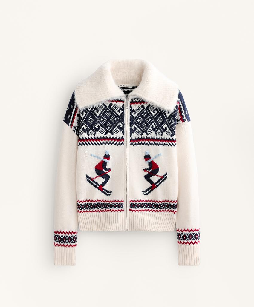 Вязаный кардиган с жаккардовым узором «Лыжи»