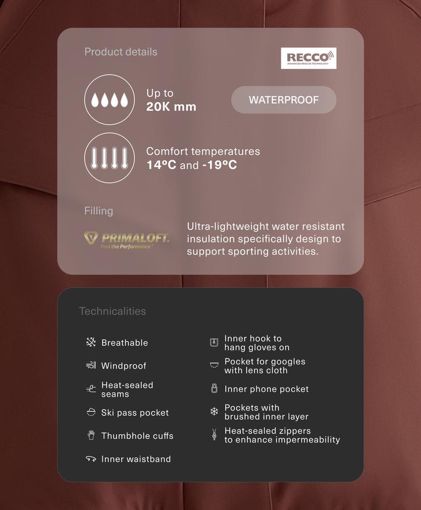 Водонепроницаемая куртка с карманами Primaloft® Feel the Performance TM SKI