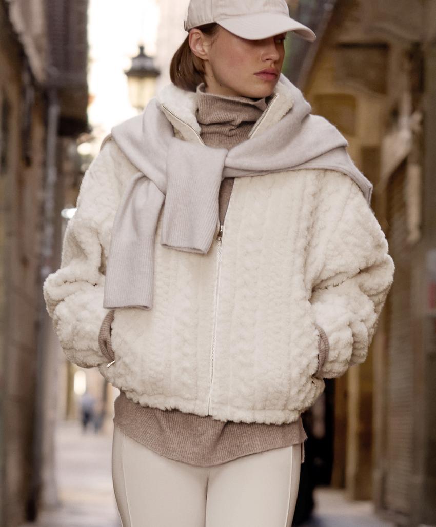 Herringbone faux-shearling jacket